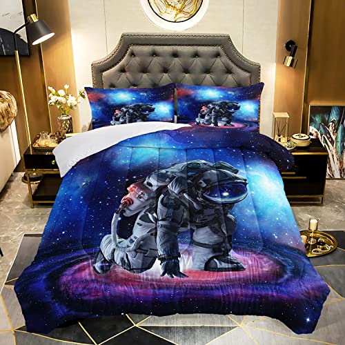 AILONEN Astronaut Comforter Set for Teens Boys Kids Girls, Space Astronaut Bedding Set Twin Size,Outer Space Themed Quilted Duvet Bed Set,Planet Quilt,1 Comforter 2 Pillowcases 3 Piece